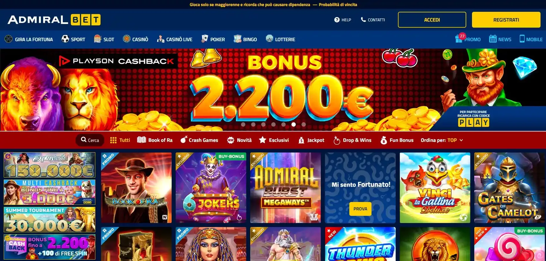 Admiral sezione slot