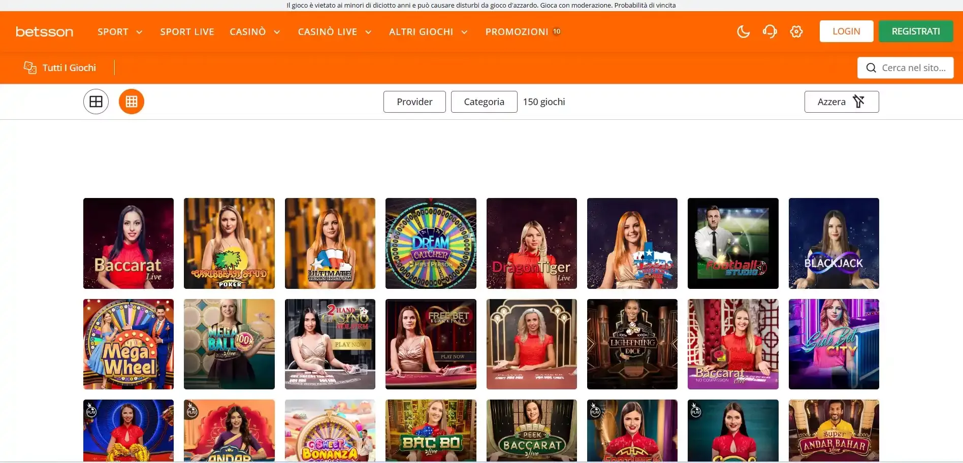 Betsson sezione live