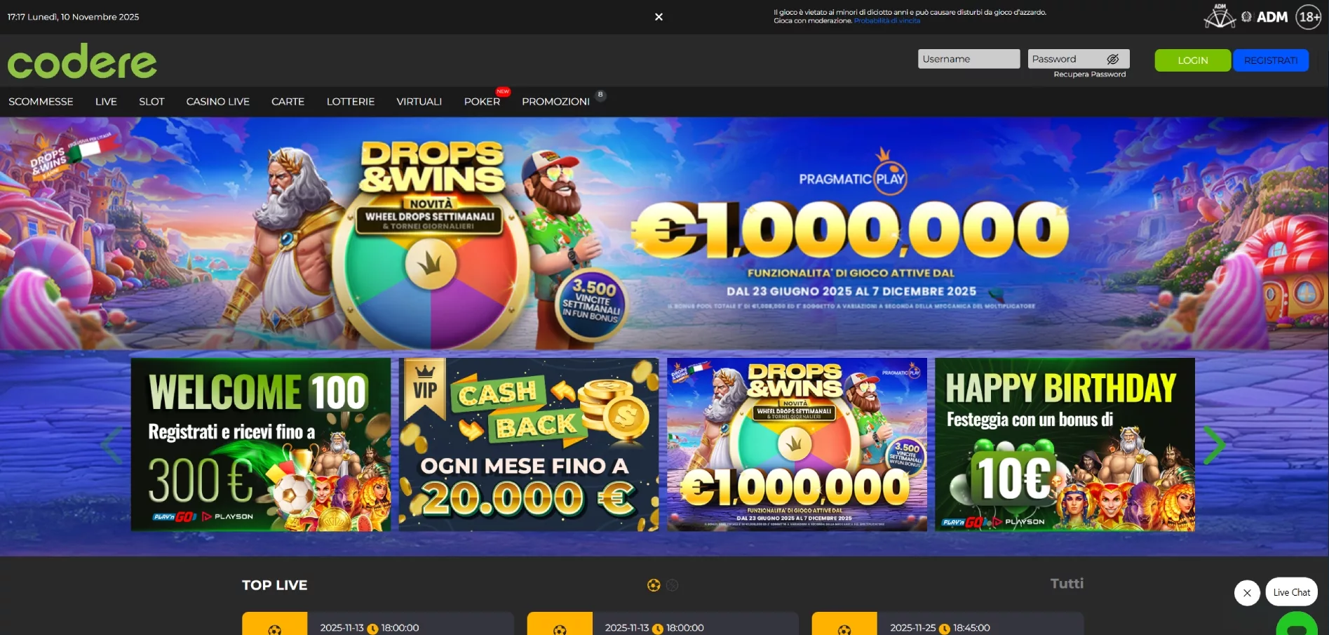Codere Casino Interface