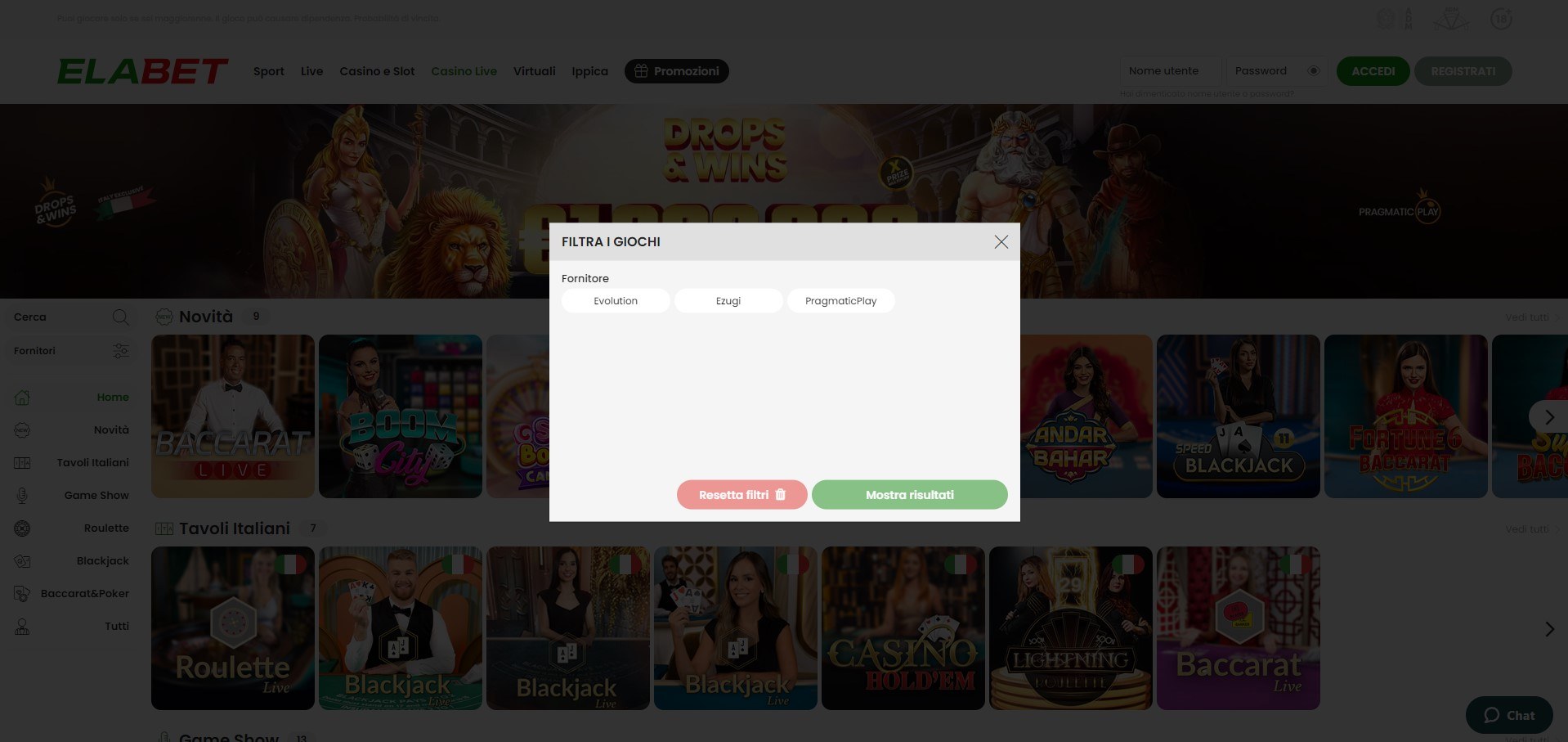 Filtro fornitori elabet