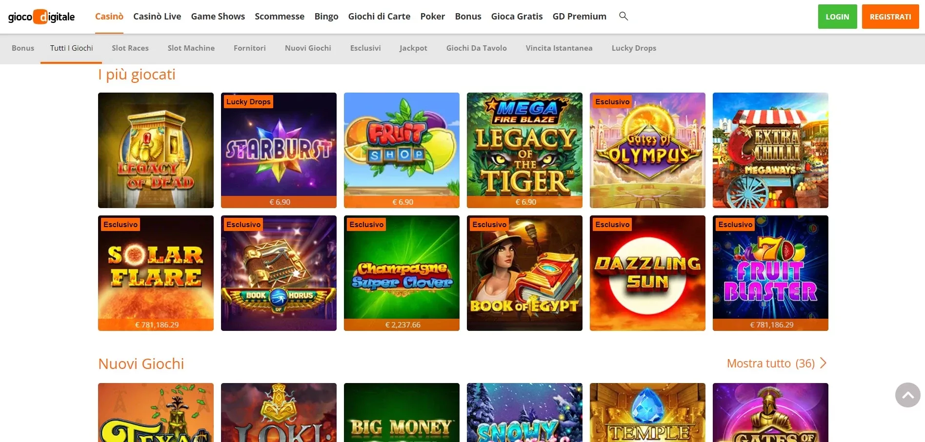 Slot più giocate GD