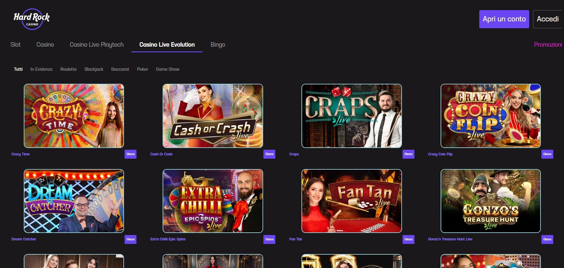 Hard rock casino live evolution