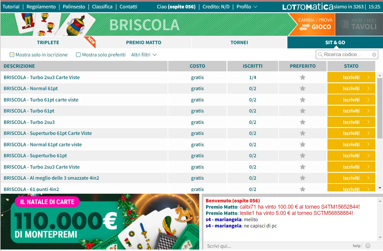 Lottomatica lobby briscola