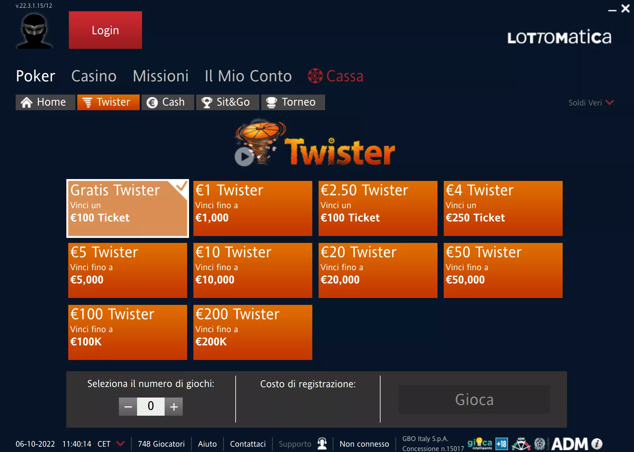 Lottomatica twister poker