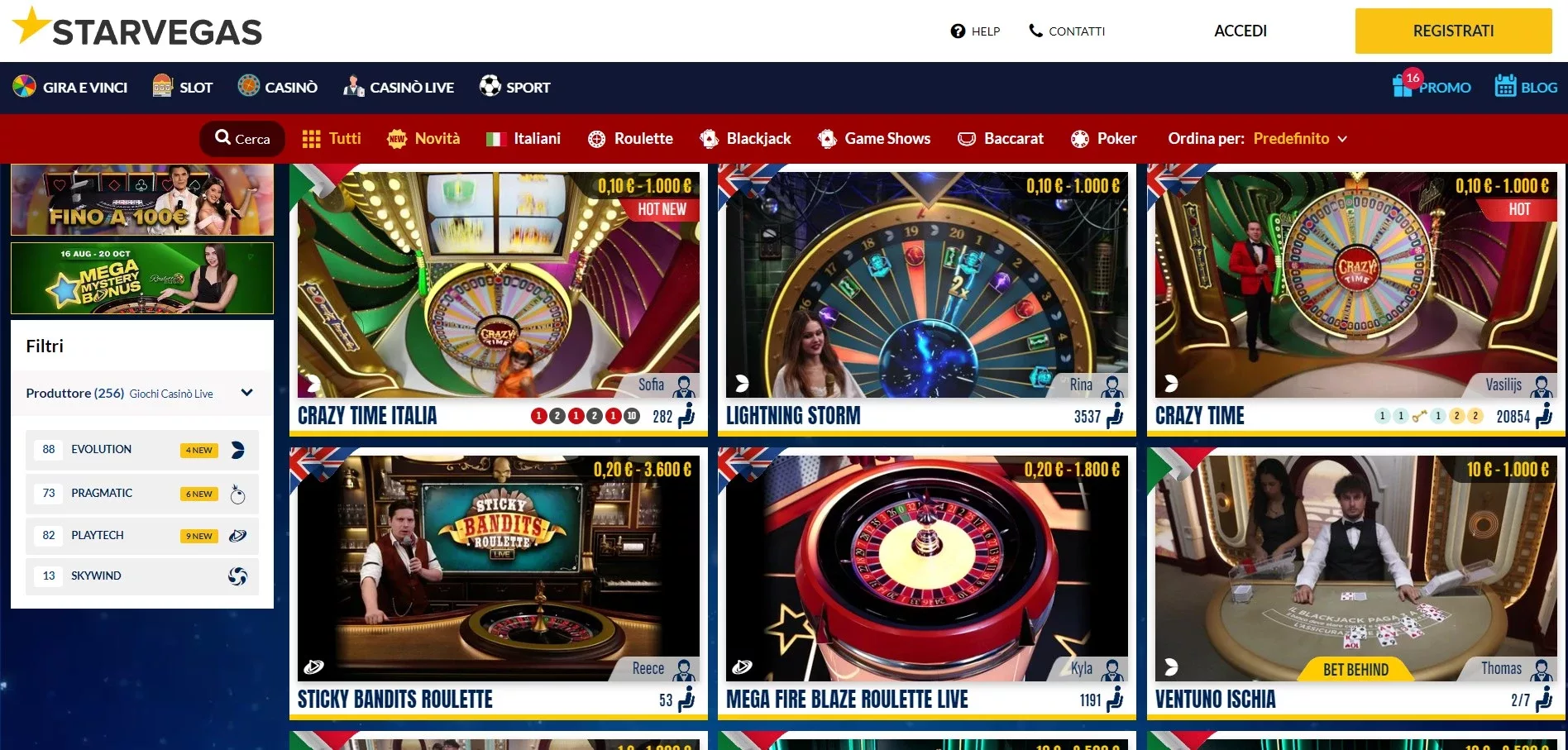 Sezione live starvegas