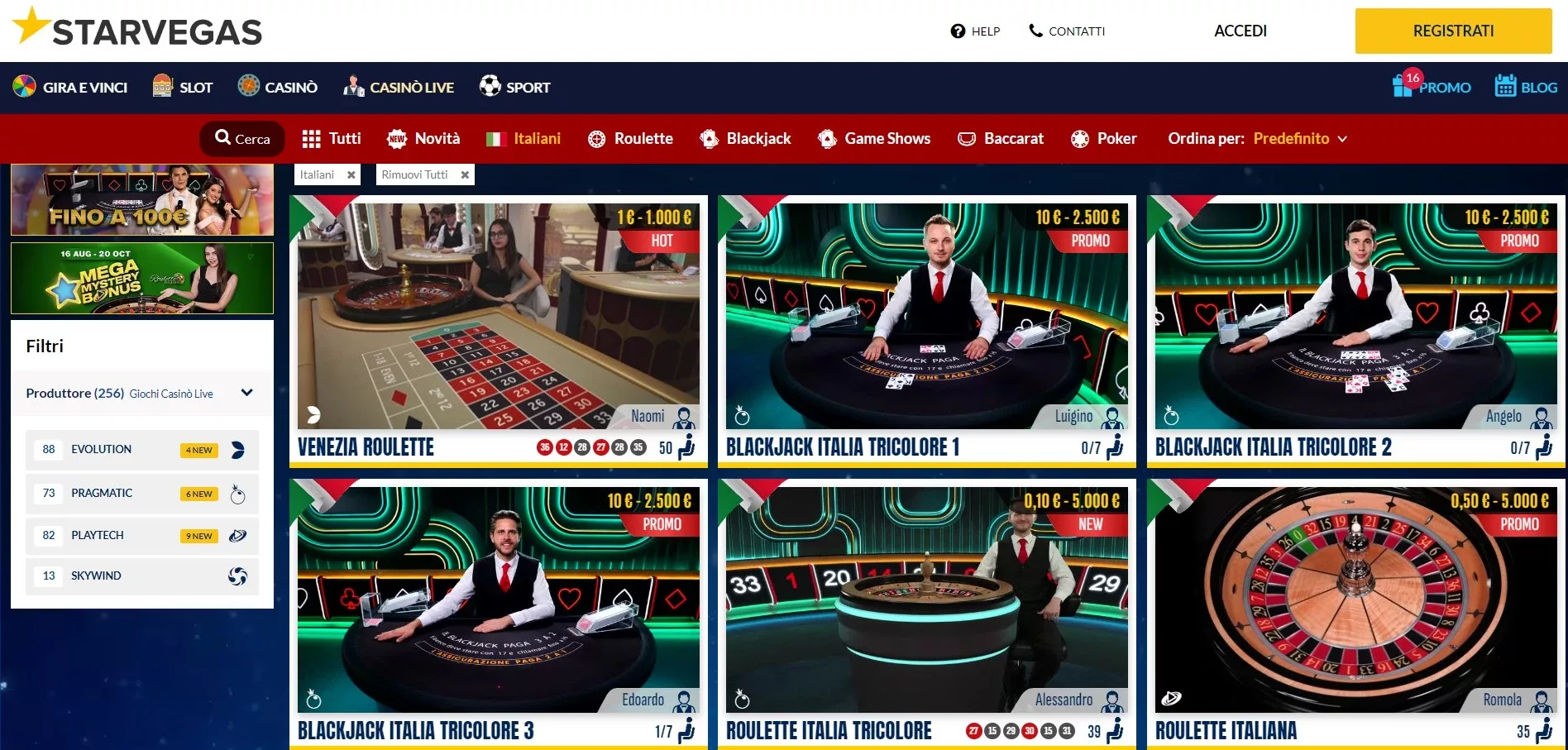 Tavoli italiani su starvegas